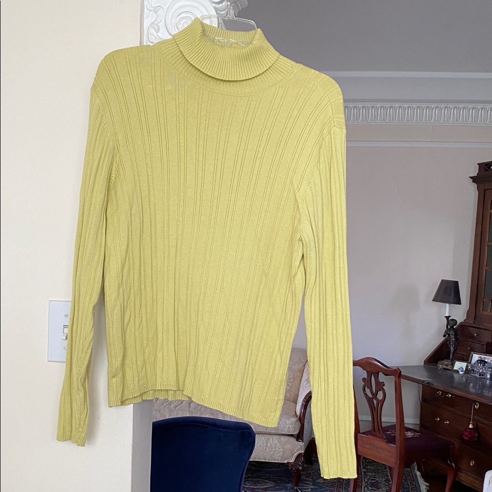 Talbots Lime Green 100% Cotton Turtleneck Ribbed Long Sleeve Sweater XL